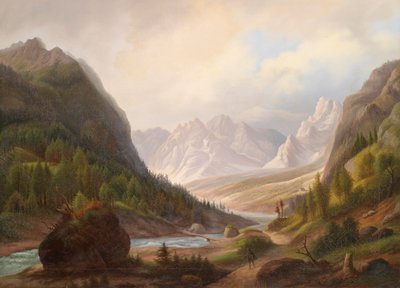 Wanderer in the Mountain Valley by Anton Schiffer
